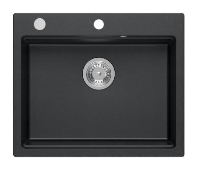 Chiuveta de suprafață Quadri Durham din granit antracit 595x500 cu dozator de săpun, tocător, cuvă auxiliară și covoraș rulant 1208967379