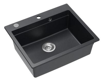 Chiuveta de suprafață Quadri Durham din granit antracit 595x500 cu dozator de săpun, tocător, cuvă auxiliară și covoraș rulant 1208967379
