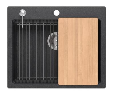 Chiuveta de suprafață Quadri Durham din granit antracit 595x500 cu dozator de săpun, tocător, cuvă auxiliară și covoraș rulant 1208967379