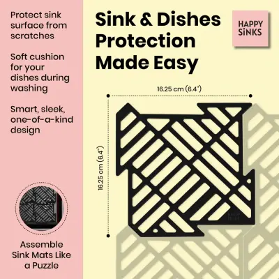 Magisso Happy Sink puzzel zwarte bodembeschermer, set van 4 stuks voor gootsteen, zwart, 32,5 x 32,5 cm, 1208967385