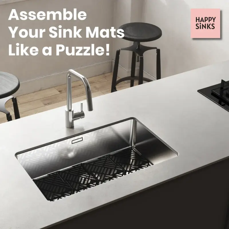 Magisso Happy Sink puzzel zwarte bodembeschermer, set van 4 stuks voor gootsteen, zwart, 32,5 x 32,5 cm, 1208967385