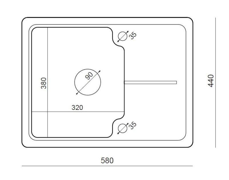 Quadri Kendal antraciet granieten spoelbak 58x44cm met afdruipgedeelte 1208967403