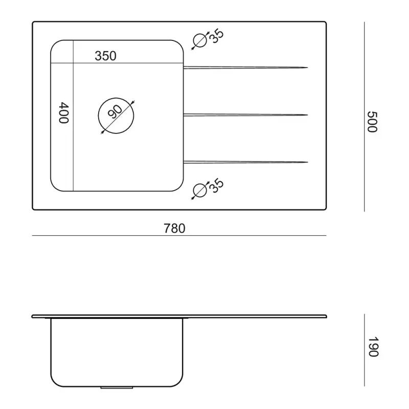 Quadri Glazz chiuvetă de cupru montată pe blat cu suprafață de scurgere din sticlă neagră 78x50 reversibilă 1208967406