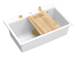 Quadri Hard Rock cu structură de granit mare chiuvetă 76x50cm inclusiv dop de aur și accesorii 1208967424