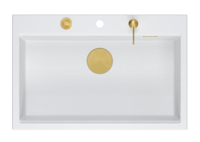 Quadri Hard Rock cu structură de granit mare chiuvetă 76x50cm inclusiv dop de aur și accesorii 1208967424