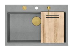 Quadri Hard Rock graniță gri chiuvetă mare deasupra 76x50cm inclusiv dop auriu și accesorii 1208967432