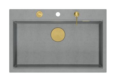 Quadri Hard Rock graniță gri chiuvetă mare deasupra 76x50cm inclusiv dop auriu și accesorii 1208967432