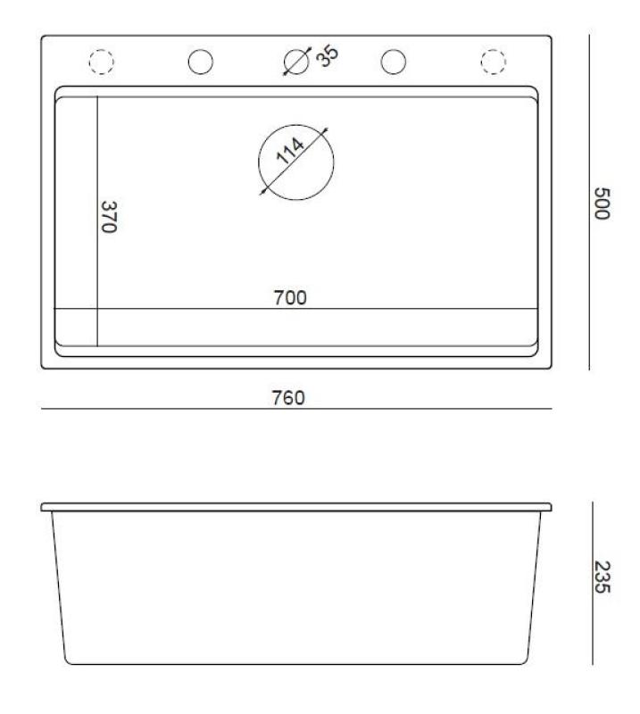 Quadri Hard Rock graniță gri chiuvetă mare deasupra 76x50cm inclusiv dop auriu și accesorii 1208967432
