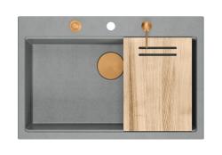 Quadri Hard Rock graniți gri chiuvetă mare 76x50cm inclusiv dop de cupru și accesorii 1208967435