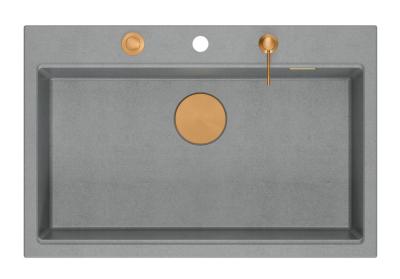 Quadri Hard Rock graniți gri chiuvetă mare 76x50cm inclusiv dop de cupru și accesorii 1208967435