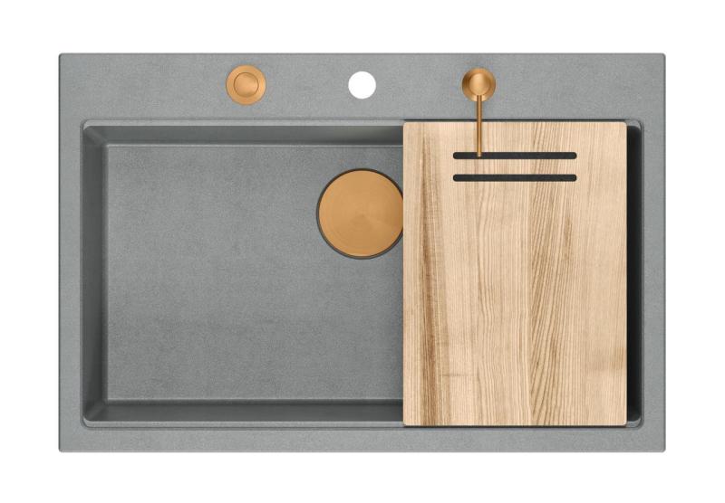 Quadri Hard Rock graniți gri chiuvetă mare 76x50cm inclusiv dop de cupru și accesorii 1208967435