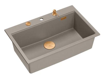Quadri Hard Rock taupe granitică chiuvetă mare de suprafață 76x50cm inclusiv dop de cupru și accesorii 1208967439