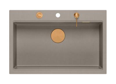 Quadri Hard Rock taupe granitică chiuvetă mare de suprafață 76x50cm inclusiv dop de cupru și accesorii 1208967439