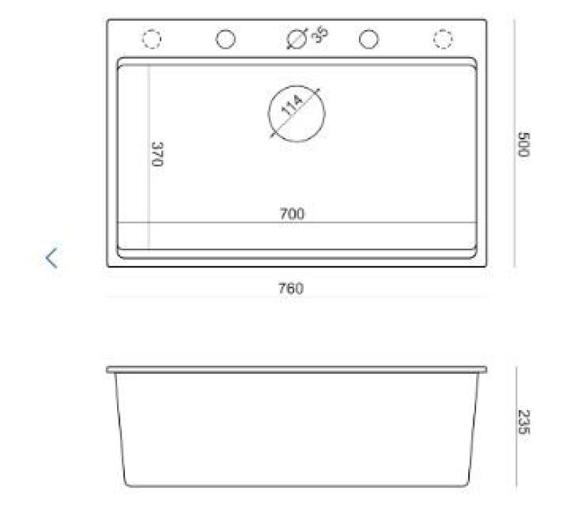 Quadri Hard Rock antraciet granieten opbouw grote spoelbak 76x50cm inclusief roestvrijstalen plug en accessoires 1208967442