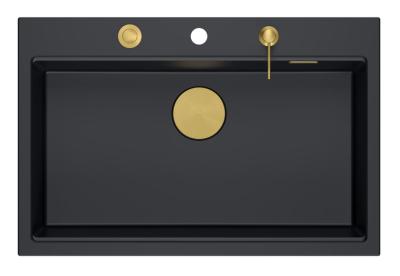 Quadri Hard Rock antraciet granieten inbouw grote spoelbak 76x50cm inclusief gouden plug en accessoires 1208967444