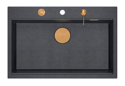 Quadri Hard Rock antraciet granieten opbouw grote spoelbak 76x50cm inclusief koperen plug en accessoires 1208967445Traducere în română:Chiuvetă de bucătărie Quadri Hard Rock antracit din