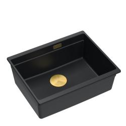 Quadri Newport II granit chiuvetă neagră sub blat 560x450 mm cu dop și capac de scurgere aurii 1208967449
