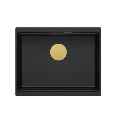 Quadri Newport II granit chiuvetă neagră sub blat 560x450 mm cu dop și capac de scurgere aurii 1208967449