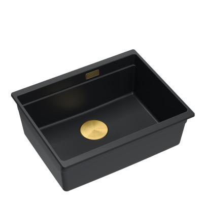 Quadri Newport II granit chiuvetă neagră sub blat 560x450 mm cu dop și capac de scurgere aurii 1208967449