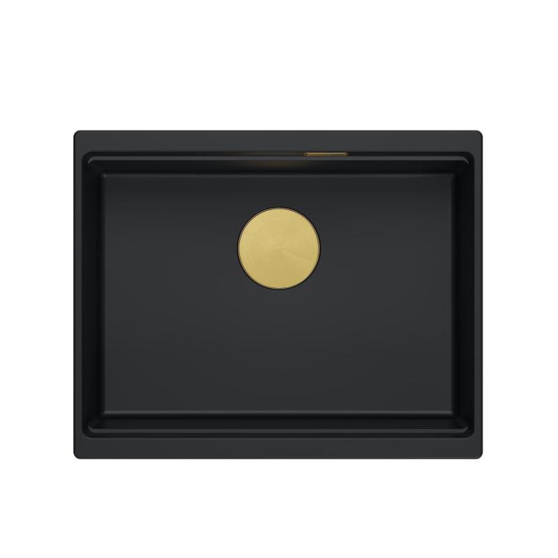 Quadri Newport II granit chiuvetă neagră sub blat 560x450 mm cu dop și capac de scurgere aurii 1208967449