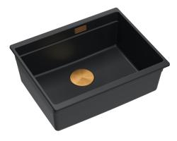 Quadri Newport II granit chiuvetă submontată neagră 560x450mm cu dop de cupru și capac de scurgere 1208967450