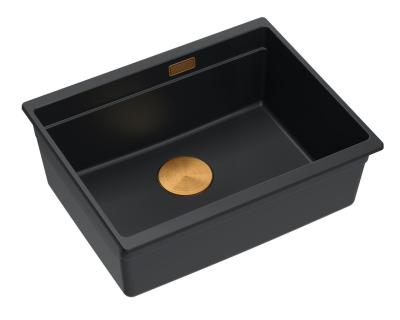 Quadri Newport II granit chiuvetă submontată neagră 560x450mm cu dop de cupru și capac de scurgere 1208967450