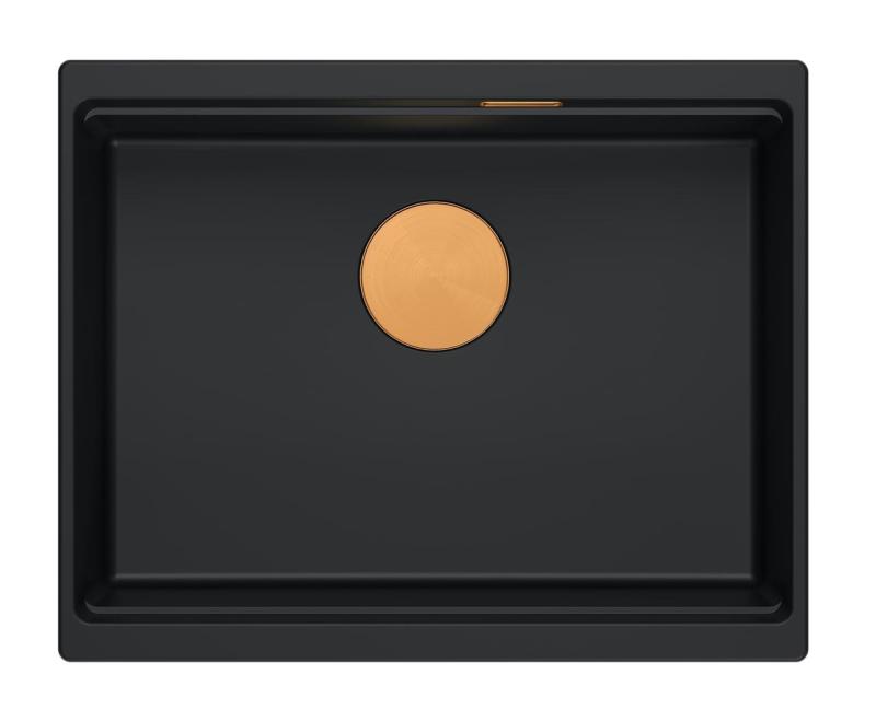 Quadri Newport II granit chiuvetă submontată neagră 560x450mm cu dop de cupru și capac de scurgere 1208967450