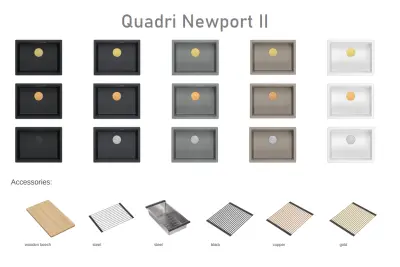 Quadri Newport II chiuvetă sub blat din granit taupe 560x450mm cu dop din oțel inoxidabil și capac de scurgere 1208967453