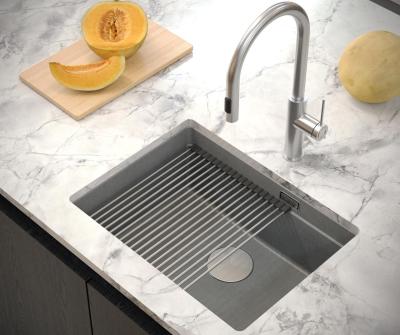 Quadri Newport II chiuvetă din granit submontată gri 560x450mmcu dop și capac de scurgere din inox 1208967456