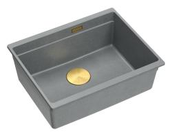 Quadri Newport II granit chiuvetă submontată gri 560x450mm cu dop și capac de scurgere aurii 1208967457