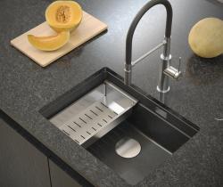 Quadri Newport II granit chiuvetă submontată antracit 560x450mm cu dop și capac de scurgere din inox 1208967459