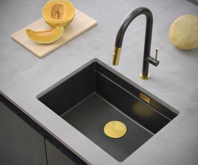 Quadri Newport II granit chiuvetă submontată antracit 560x450mm cu dop și capac de scurgere auriu 1208967460