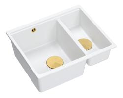 Quadri Newport II alb 1,5 chiuvetă de granit pentru montare pe blat și sub blat 555x460mm cu dop auriu 1208967462