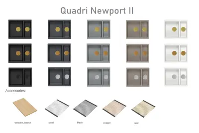 Quadri Newport II alb 1,5 chiuvetă de granit pentru montare pe blat și sub blat 555x460mm cu dop auriu 1208967462