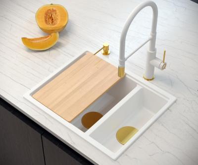 Quadri Newport II alb 1,5 chiuvetă de granit pentru montare pe blat și sub blat 555x460mm cu dop auriu 1208967462