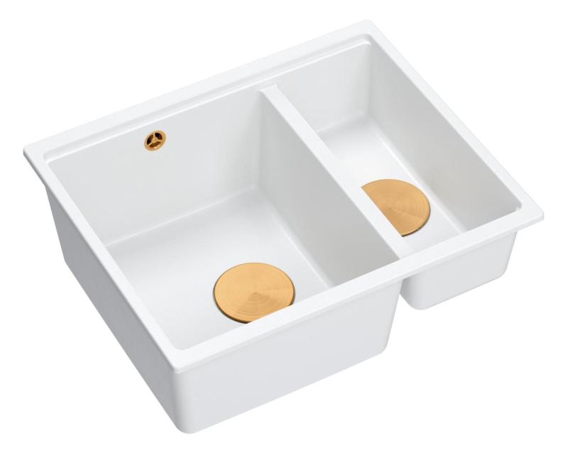 Quadri Newport II alb 1,5 chiuvetă din granit pentru montaj superior și inferior 555x460mm cu dop de cupru 1208967463