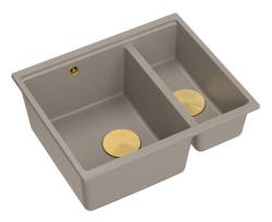 Quadri Newport II taupe 1,5 chiuvetă de granit, montare pe blat și sub blat, 555x460mm, cu dop auriu 1208967467
