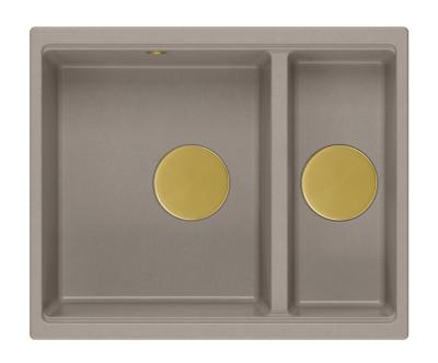 Quadri Newport II taupe 1,5 chiuvetă de granit, montare pe blat și sub blat, 555x460mm, cu dop auriu 1208967467