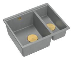 Quadri Newport II gri 1,5 chiuvetă granit montaj pe blat și sub blat 555x460mm cu dop auriu 1208967470