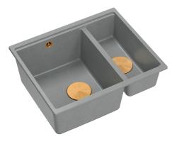 Quadri Newport II gri 1,5 chiuvetă din granit montare deasupra și dedesubt 555x460mm cu dop de cupru 1208967471