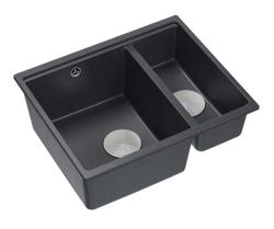 Quadri Newport II antracit, chiuvetă dublă 1,5 din granit, montare pe blat și sub blat, dimensiuni 555x460mm, cu dop din inox 1208967472.