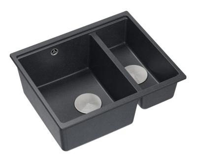 Quadri Newport II antracit, chiuvetă dublă 1,5 din granit, montare pe blat și sub blat, dimensiuni 555x460mm, cu dop din inox 1208967472.