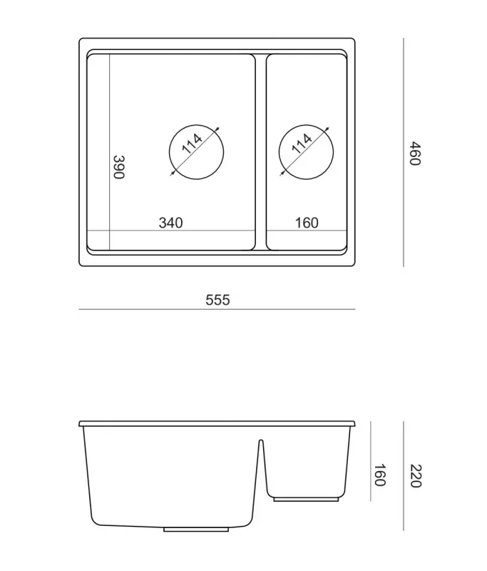 Quadri Newport II antracit 1,5 chiuvetă de granit montare pe blat și sub blat 555x460mm cu dop auriu 1208967473