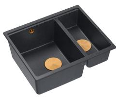 Quadri Newport II antracit, chiuvetă dublă din granit, montare pe blat și sub blat, 555x460mm, cu dop de cupru 1208967474.