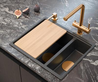 Quadri Newport II antracit, chiuvetă dublă din granit, montare pe blat și sub blat, 555x460mm, cu dop de cupru 1208967474.