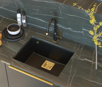 Quadri Quadrangle negru granit chiuvetă submontată 55x42cm cu dop auriu 1208967475