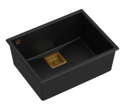 Quadri Quadrangle granit negru chiuvetă de bucătărie submontată 55x42cm cu dop de cupru 1208967476