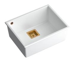 Quadri Quadrangle chiuvetă submontată din granit alb 55x42cm cu dop de cupru 1208967478