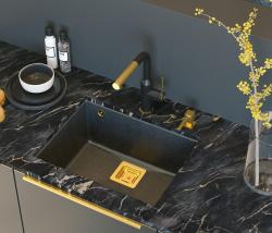 Quadri Quadrangle antraciet graniet încastrat chiuvetă de bucătărie 55x42cm cu dop auriu 1208967479