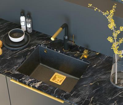 Quadri Quadrangle antraciet graniet încastrat chiuvetă de bucătărie 55x42cm cu dop auriu 1208967479